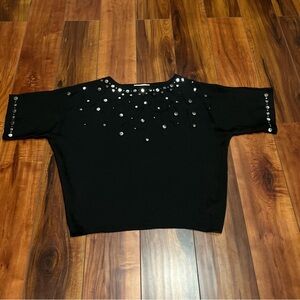 Michael Kors Embellished Flutter Black Top Size XS Dolman Sleeve